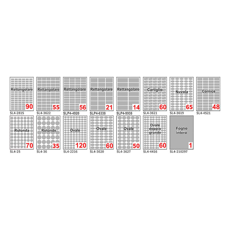 Etichette su A4 Argento 38,1x21,2 rettangolo 100fg gb