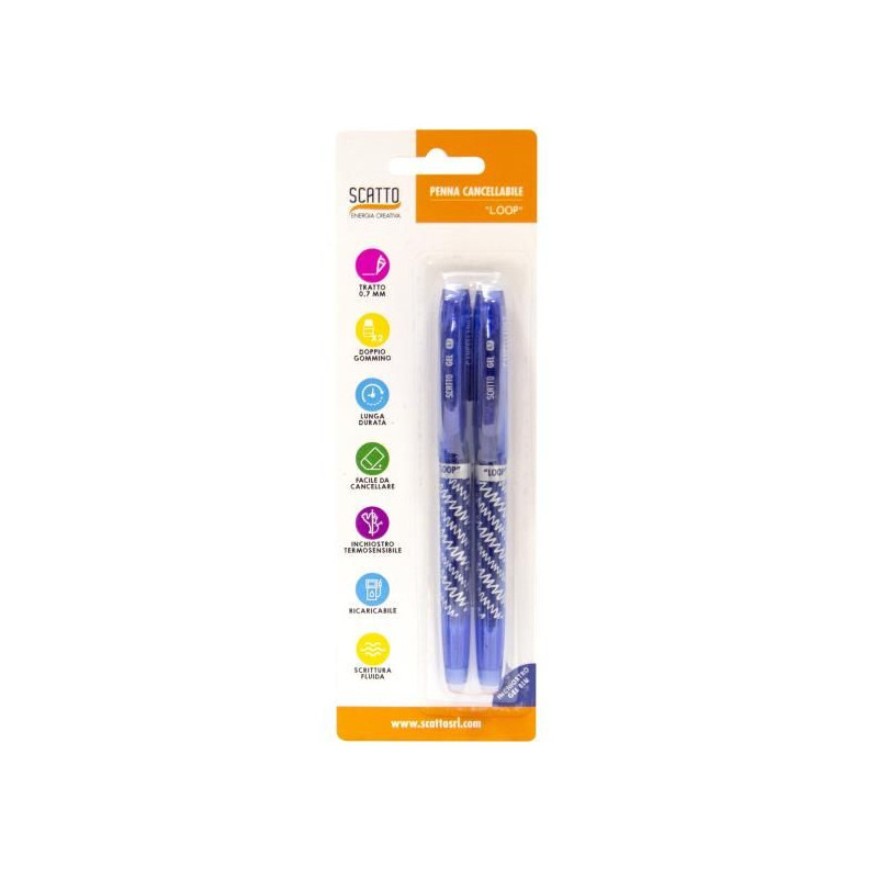 Penna tipo frixion blu cancellabile ricaricabile-con inchiostro gel termosensibile  2pz