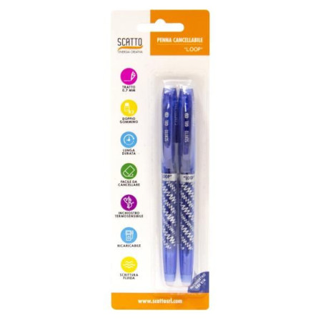 Penna tipo frixion blu cancellabile ricaricabile-con inchiostro gel termosensibile  2pz