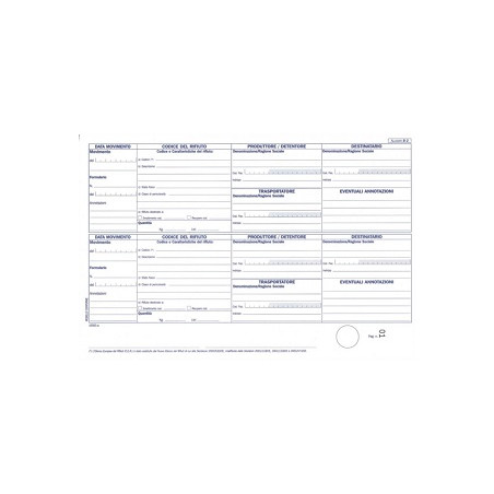 Registro carico-scarico rifiutii allegato B NON DETENTORI 100pg numerate