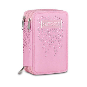 Astuccio completo 3 zip Seven Glitzycute Diamonds Rosa