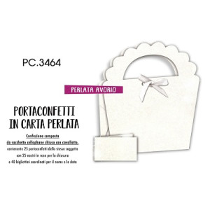 Biglietti bomboniere con portaconfetti 25pz perlata avorio