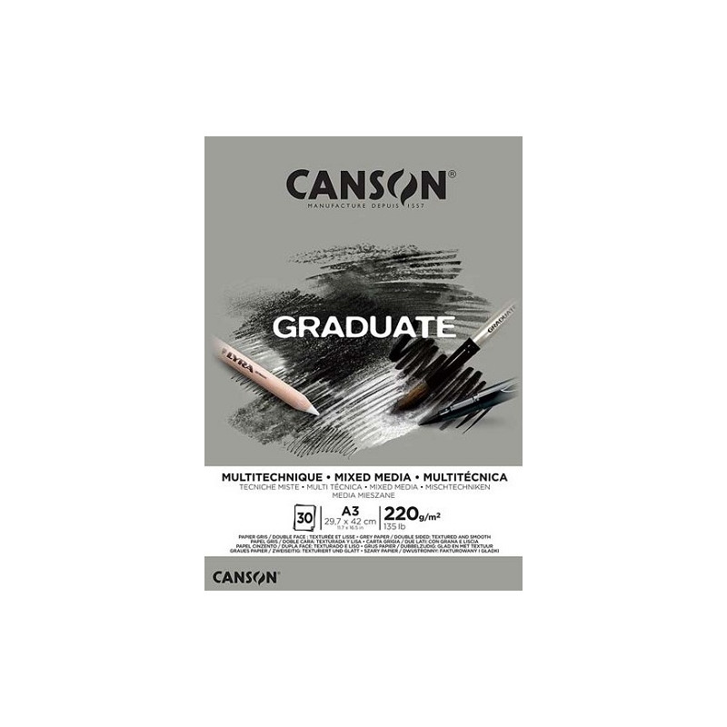 Blocco da disegno Canson A3 Graduate tecniche miste 30fg 220gr