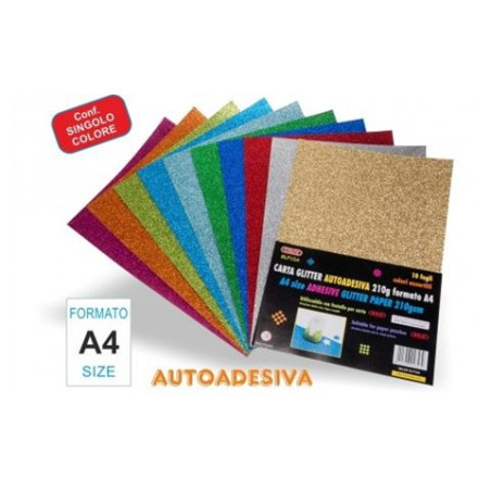 Fogli di carta glitter adesiva A4 blu 10pz da 210gr.