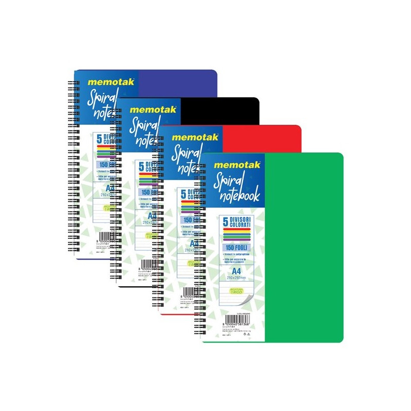 Maxi Spiralato A4 150fg 80gr con copertina PPL 1 Rigo con 5 divisori, 4 fori e microperforazione memotak glitter
