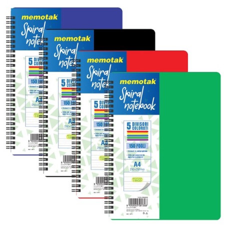 Maxi Spiralato A4 150fg 80gr con copertina PPL 1 Rigo con 5 divisori, 4 fori e microperforazione memotak glitter
