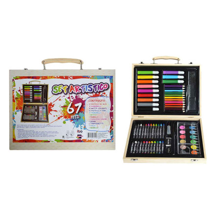 SET ARTISTICO CON 67 PEZZI IN VALIGETTA DI LEGNO